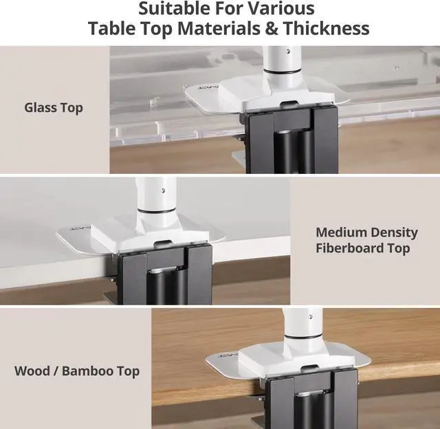 Alt view image 2 of 5 - AVLT Adjustable Reinforcement Plate Bracket Mount for Fragile Tabletop - Supports Monitor Stand with C Clamp Or Grommet Installation - White