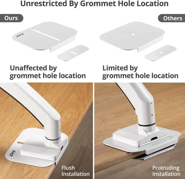 Alt view image 4 of 5 - AVLT Adjustable Reinforcement Plate Bracket Mount for Fragile Tabletop - Supports Monitor Stand with C Clamp Or Grommet Installation - White