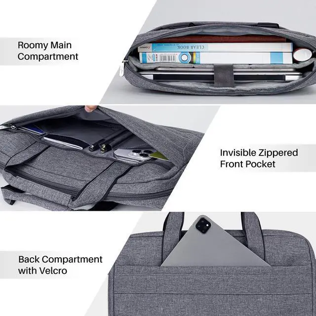 Alt view image 3 of 5 - BAFFINA 17 17.3 Inch Laptop Shoulder Bag for Men Women,Waterproof Computer Carrying Case Messenger Bag with Strap for 17"-18" HP Dell,Laptop Briefcase for Office business Travel College School,Grey