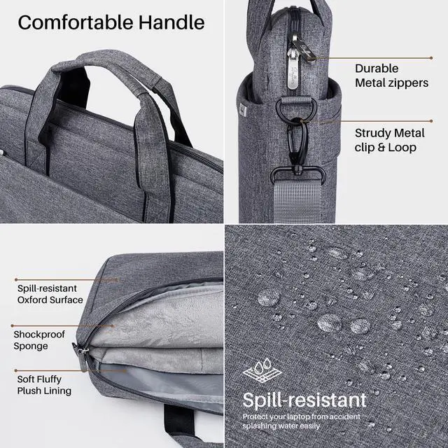 Alt view image 5 of 5 - BAFFINA 17 17.3 Inch Laptop Shoulder Bag for Men Women,Waterproof Computer Carrying Case Messenger Bag with Strap for 17"-18" HP Dell,Laptop Briefcase for Office business Travel College School,Grey