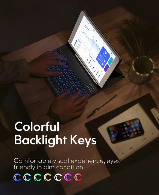 Alt view image 4 of 5 - CHESONA Keyboard Case for iPad 9th Generation 2021 10.2 Inch, Detachable Wireless with Pencil Holder Stand Folio Keyboard Cover for iPad 9th Gen/8th Gen/7th Gen 10.2" (Backlit)