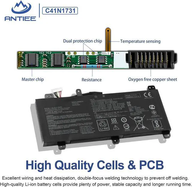 Alt view image 3 of 5 - ANTIEE C41N1731 Battery for Asus ROG Strix Scar II G715 G715G G715GV G715GW GL704 GL704G GL704GS GL704GM GL704GV GL704GW G715GV-EV043R G715GW-EV084T GL704GM-EV027T GL704GV-EV013T GL704GM-EV021T EV052T