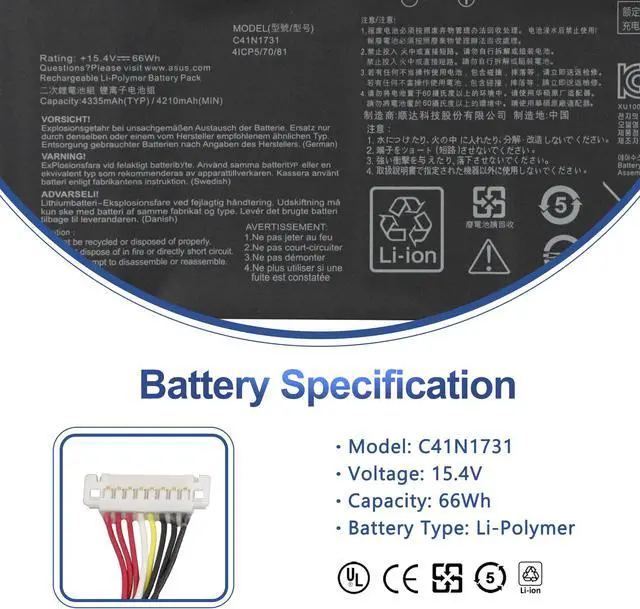 Alt view image 2 of 5 - ANTIEE C41N1731 Battery for Asus ROG Strix Scar II G715 G715G G715GV G715GW GL704 GL704G GL704GS GL704GM GL704GV GL704GW G715GV-EV043R G715GW-EV084T GL704GM-EV027T GL704GV-EV013T GL704GM-EV021T EV052T