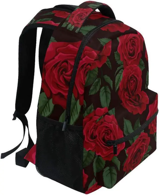 Alt view image 2 of 5 - ALAZA Red Rose Flower Floral Large Backpack for Women Girls kids School Personalized Laptop iPad Tablet Travel School Bag with Multiple Pockets