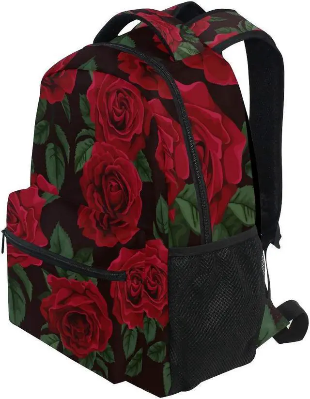 Alt view image 3 of 5 - ALAZA Red Rose Flower Floral Large Backpack for Women Girls kids School Personalized Laptop iPad Tablet Travel School Bag with Multiple Pockets