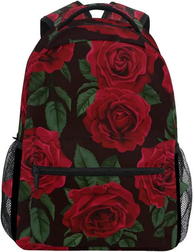 Main image of ALAZA Red Rose Flower Floral Large Backpack for Women Girls kids School Personalized Laptop iPad Tablet Travel School Bag with Multiple Pockets