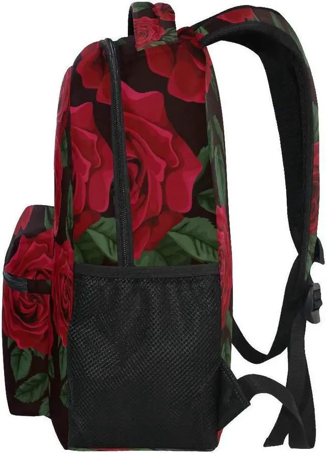 Alt view image 4 of 5 - ALAZA Red Rose Flower Floral Large Backpack for Women Girls kids School Personalized Laptop iPad Tablet Travel School Bag with Multiple Pockets