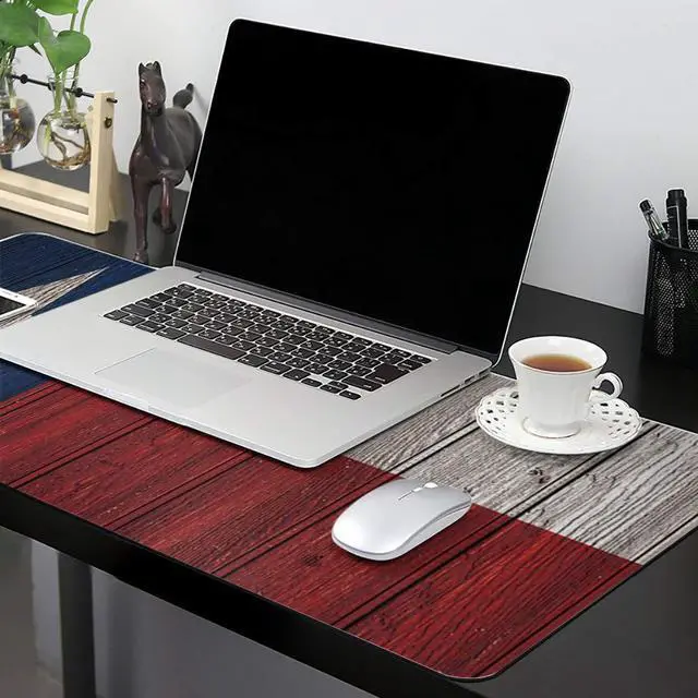 Alt view image 2 of 5 - Oversized Gaming Mouse Pad Extended XXL Computer Mouse Pad Texas Flag on Vintage Wooden Board Office Desk Mat with Non-Slip Backing for Laptop Desktop Keyboard 35"x15"