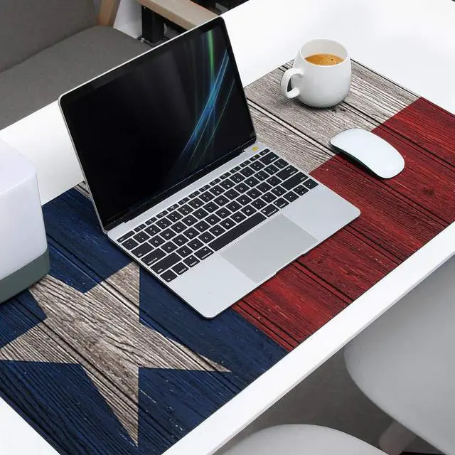Alt view image 3 of 5 - Oversized Gaming Mouse Pad Extended XXL Computer Mouse Pad Texas Flag on Vintage Wooden Board Office Desk Mat with Non-Slip Backing for Laptop Desktop Keyboard 35"x15"