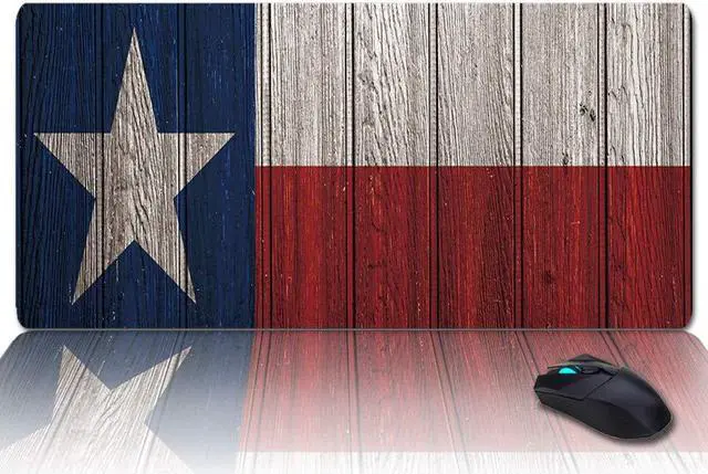 Main image of Oversized Gaming Mouse Pad Extended XXL Computer Mouse Pad Texas Flag on Vintage Wooden Board Office Desk Mat with Non-Slip Backing for Laptop Desktop Keyboard 35"x15"