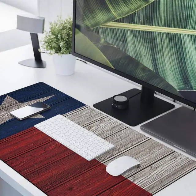 Alt view image 5 of 5 - Oversized Gaming Mouse Pad Extended XXL Computer Mouse Pad Texas Flag on Vintage Wooden Board Office Desk Mat with Non-Slip Backing for Laptop Desktop Keyboard 35"x15"
