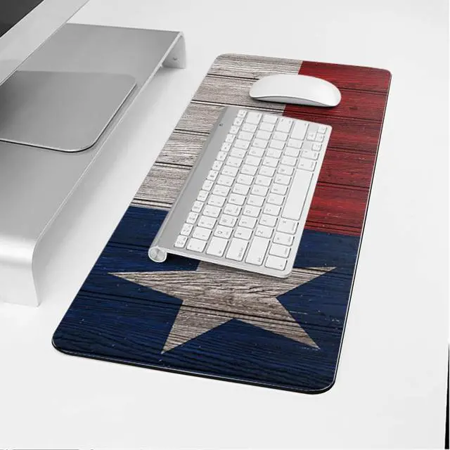 Alt view image 4 of 5 - Oversized Gaming Mouse Pad Extended XXL Computer Mouse Pad Texas Flag on Vintage Wooden Board Office Desk Mat with Non-Slip Backing for Laptop Desktop Keyboard 35"x15"