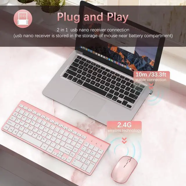 Alt view image 2 of 5 - Wireless Keyboard and Mouse,2.4G Full Size and Portable Wireless Keyboard with Numeric Keyboard or Computer/Desktop/Laptop/Windows 10/8/7 -Pink