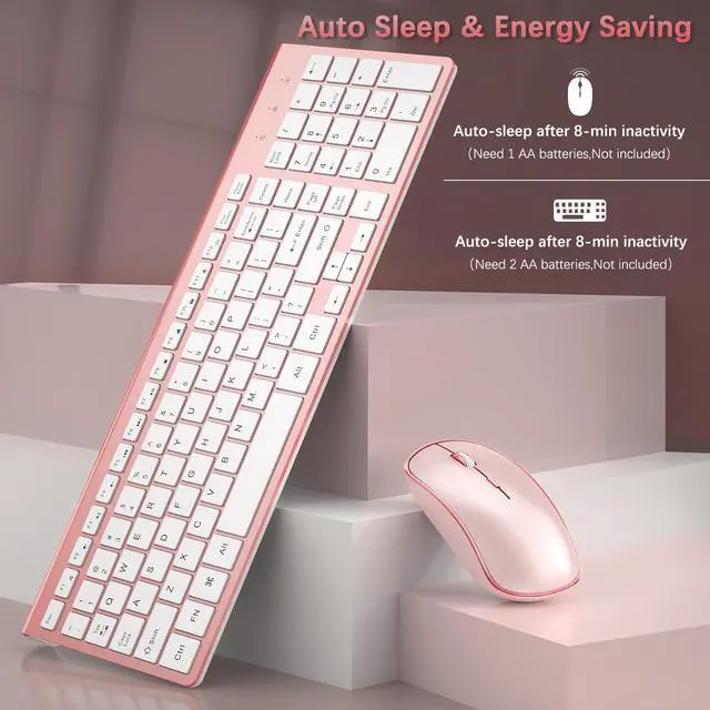 Alt view image 3 of 5 - Wireless Keyboard and Mouse,2.4G Full Size and Portable Wireless Keyboard with Numeric Keyboard or Computer/Desktop/Laptop/Windows 10/8/7 -Pink