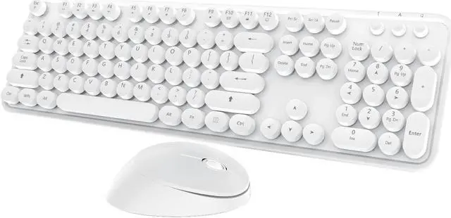 Main image of Wireless Keyboard Mouse Combo, 104 Keys Cute White Keyboard with Number Pad & Mouse for Windows, Computer, PC, Notebook, Laptop (White)