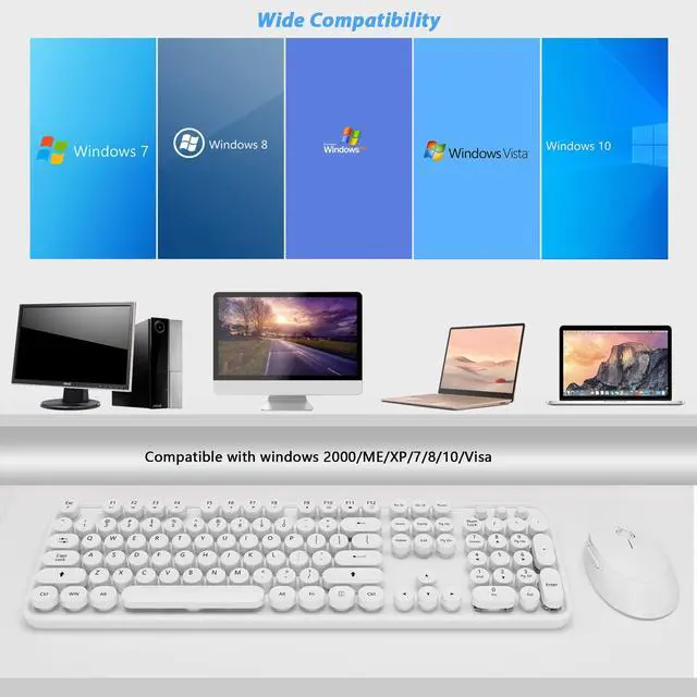 Alt view image 5 of 5 - Wireless Keyboard Mouse Combo, 104 Keys Cute White Keyboard with Number Pad & Mouse for Windows, Computer, PC, Notebook, Laptop (White)