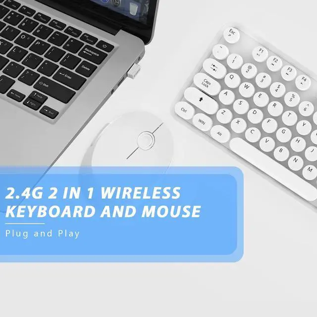 Alt view image 4 of 5 - Wireless Keyboard Mouse Combo, 104 Keys Cute White Keyboard with Number Pad & Mouse for Windows, Computer, PC, Notebook, Laptop (White)