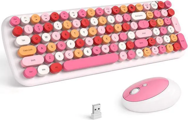 Main image of KNOWSQT Wireless Keyboard and Mouse Combo, White Mixed 100 Keys 2.4 GHz Round Keycap Typewriter Keyboards, USB Receiver Plug and Play, for Windows, PC, Laptop, Mac, Desktop