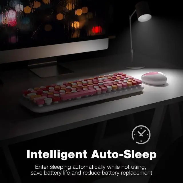 Alt view image 4 of 5 - KNOWSQT Wireless Keyboard and Mouse Combo, White Mixed 100 Keys 2.4 GHz Round Keycap Typewriter Keyboards, USB Receiver Plug and Play, for Windows, PC, Laptop, Mac, Desktop