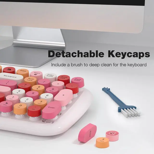 Alt view image 5 of 5 - KNOWSQT Wireless Keyboard and Mouse Combo, White Mixed 100 Keys 2.4 GHz Round Keycap Typewriter Keyboards, USB Receiver Plug and Play, for Windows, PC, Laptop, Mac, Desktop