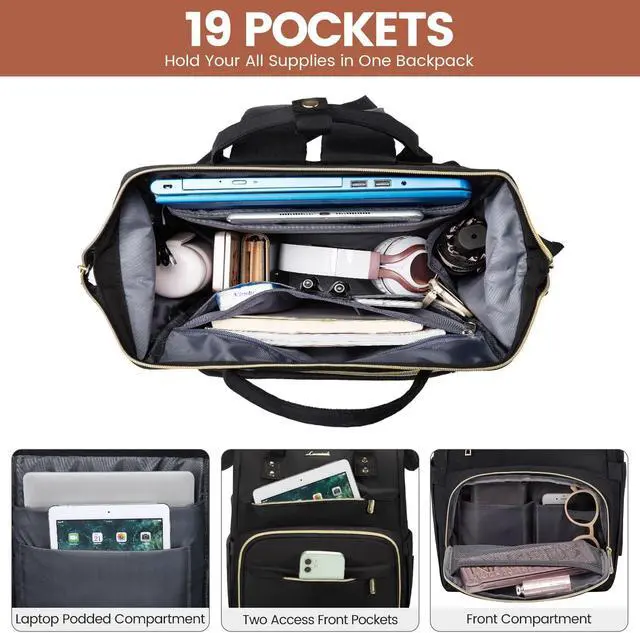 Alt view image 2 of 5 - LOVEVOOK Laptop Backpack,15.6 Inch Professional Womens Purse Computer Bag Nurse Teacher Backpack,Waterproof College Work Bags Carry on Travel Back Pack with USB Port,Black