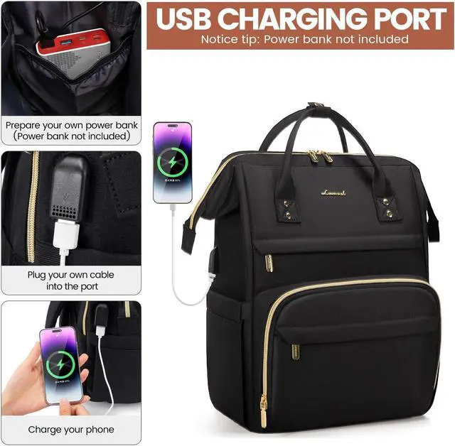 Alt view image 3 of 5 - LOVEVOOK Laptop Backpack,15.6 Inch Professional Womens Purse Computer Bag Nurse Teacher Backpack,Waterproof College Work Bags Carry on Travel Back Pack with USB Port,Black