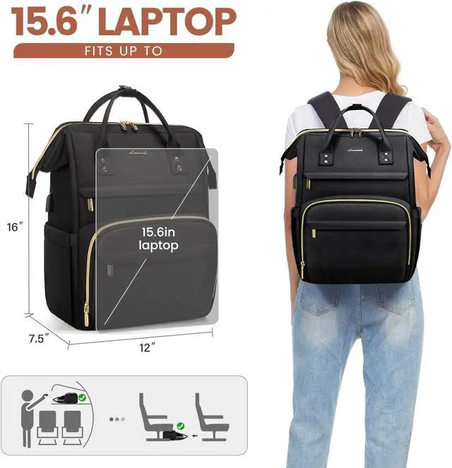 Alt view image 5 of 5 - LOVEVOOK Laptop Backpack,15.6 Inch Professional Womens Purse Computer Bag Nurse Teacher Backpack,Waterproof College Work Bags Carry on Travel Back Pack with USB Port,Black