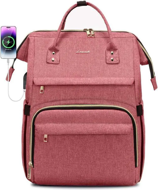 Main image of LOVEVOOK Laptop Backpack for Women,17 Inch Professional Womens Travel Backpack Purse Computer Laptop Bag Nurse Teacher Backpack,Waterproof College Work Bag Carry on Back Pack with USB Port,Light-red