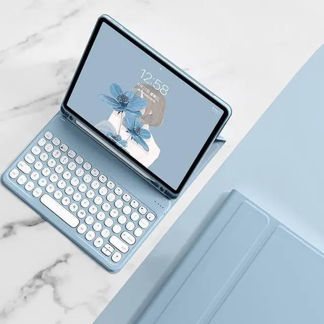 Alt view image 2 of 5 - HENGHUI iPad Mini 5th Generation 7.9 inch Keyboard Case - Cute Round Key Color Wireless Detachable BT Keyboard Cover with Pencil Holder for Mini 5 (Mini4/Mini5, Blue)