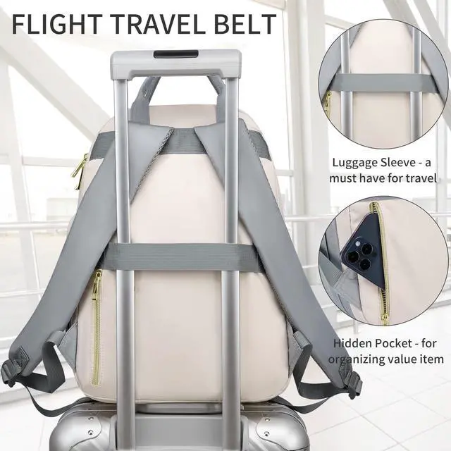 Alt view image 5 of 5 - RJEU Cute Backpack for College Students,Teen Girl Bookbag Women with Laptop Compartment for Travel,Mochilas de Mujer,Gray Beige