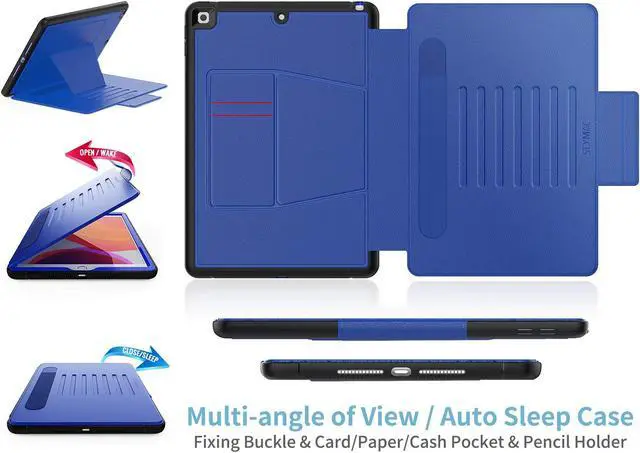 Alt view image 2 of 5 - SEYMAC stock Case for iPad 9th/8th/7th Generation 10.2'', Strong Magnetic Auto Sleep Shockproof Case with Absorbing Multi-Angles Stand, Pen Holder, Card Slot (Blue)