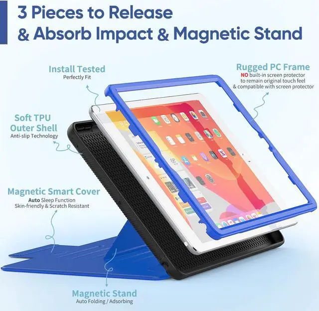 Alt view image 4 of 5 - SEYMAC stock Case for iPad 9th/8th/7th Generation 10.2'', Strong Magnetic Auto Sleep Shockproof Case with Absorbing Multi-Angles Stand, Pen Holder, Card Slot (Blue)