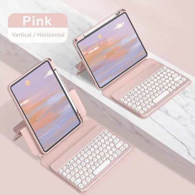 Alt view image 2 of 5 - SOUYOYIHI Vertical Magnetic Keyboard Case for iPad A16 2025 (11th Gen, 11")/ iPad 10th Generation 10.9" 2022 Case with Round Key Colour Keyboard Detachable Clear Cover,Pink