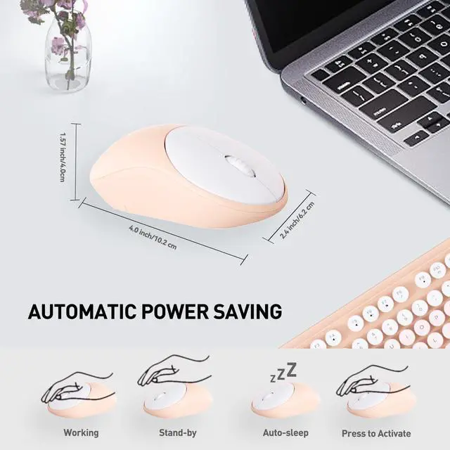 Alt view image 2 of 5 - Wireless Keyboards Mouse Combos, Colorful Cute Typewriter Full-Size Retro Round Keycaps, 2.4GHz Cordless Sleep Mode Office Quiet Wireless Keyboard and Mouse Set for Desktop Laptop PC Computer