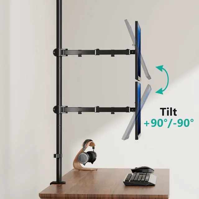 Alt view image 5 of 5 - WALI Dual Vertically Stacked Monitor Desk Mount, Extra Tall Adjustable Stand for 2 Ultrawides up to 32 inches, Fully Adjustable Extended Arms Fits Two Screens up to 32 inch 22 lbs (M12XXL), Black
