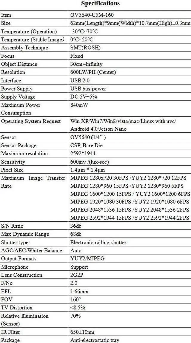 Alt view image 4 of 5 - XICOOLEE OV5640 USB Camera Module 5MP Fixed Focus 160 Degree Camera for Win XP Win7 Win8 Vista Mac Linux Android 4.0 Jetson Nano with Flash Microphone Support OTG Standard UVC Protocol Driver-Free