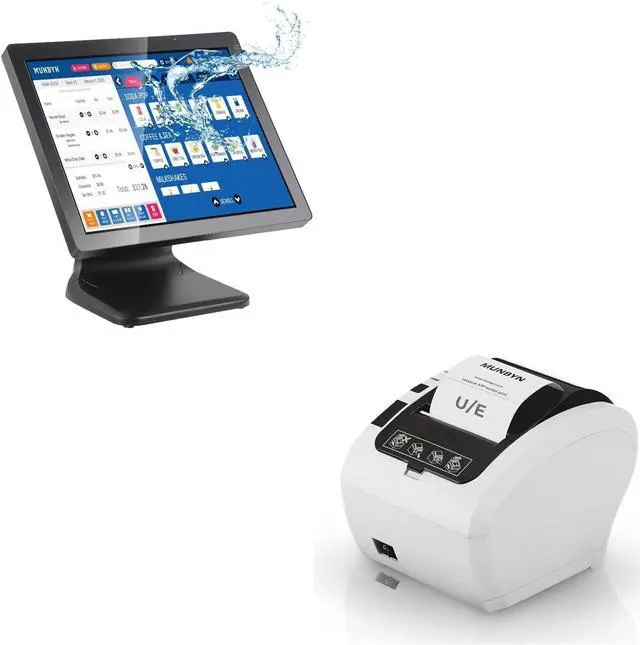 Main image of MUNBYN POS Touch Screen Monitor 17-inch 400 nits Flat Capacitive LED Touchscreen Monitor POS System and Thermal Receipt Printer Works with Windows Mac Chromebook Linux Cash Drawer