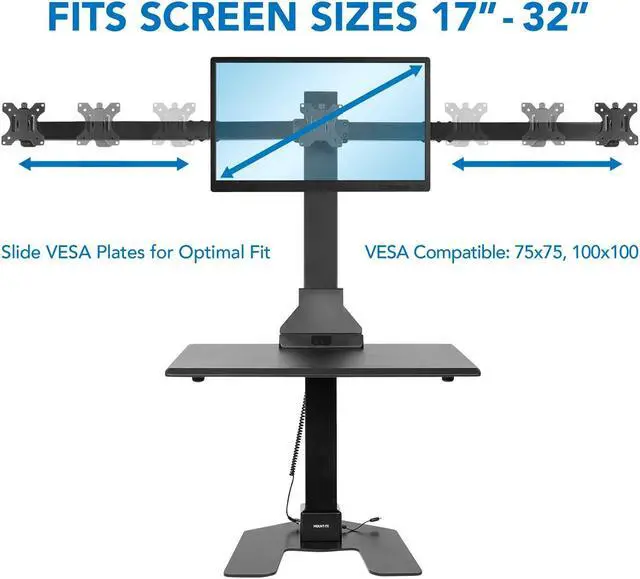 Alt view image 5 of 5 - Mount-It! Triple Monitor Electric Standing Desk Converter - 3 Screens Stand Up Desk Riser - Height Adjustable Desktop & 3 Mounts for Screens up to 32", Sit-Stand Convertor for Home, Office, School