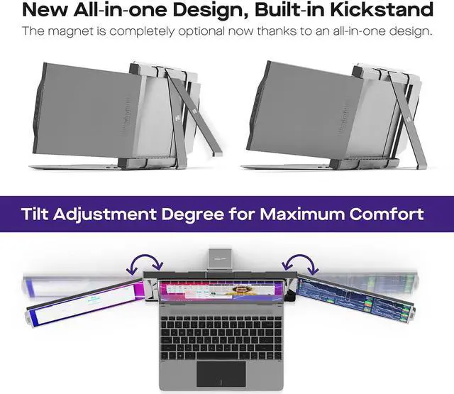 Alt view image 2 of 5 - New Mobile Pixels Trio Portable Monitor, 13.3" Triple Monitor for 13''-14.5'' Laptops (Built-in Kickstand), USB A/Type-C FHD IPS Laptop Screen Monitor(Optional Magnets), Windows/Android/macOS/Switch