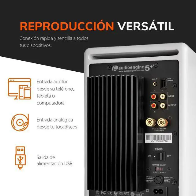 Alt view image 4 of 5 - Audioengine A5+ 150W Powered Home Music Speaker System for Studios, Home Theaters, Bookshelves, Gamers - for Music, Movies and Gaming (White, Pair)