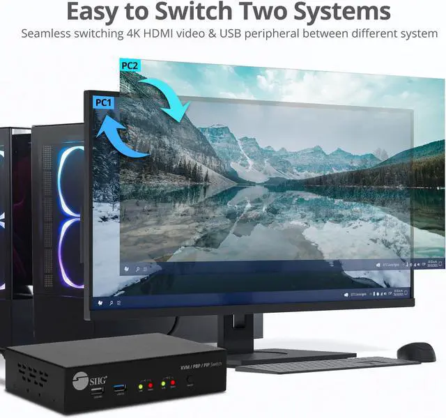 Alt view image 5 of 5 - SIIG 2-Port 4K KVM Switch HDMI with Picture-by-Picture (PbP) Mouse Cursor Roaming and Picture-in-Picture (PiP) Image for 2 Computers, Support Windows and Linux, TAA Compliant (CE-KV0G11-S1)