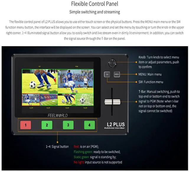 Alt view image 2 of 5 - FEELWORLD L2 Plus Multi-Camera Video Mixer Switcher with 5.5" LCD Touch Screen PTZ Control Chroma Key Built-in Chroma Key and Logo Overlay USB3.0 Live Streaming