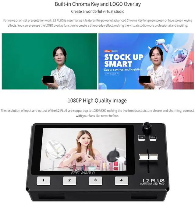 Alt view image 5 of 5 - FEELWORLD L2 Plus Multi-Camera Video Mixer Switcher with 5.5" LCD Touch Screen PTZ Control Chroma Key Built-in Chroma Key and Logo Overlay USB3.0 Live Streaming