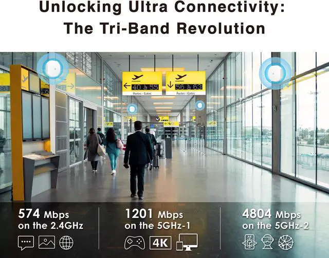 Alt view image 2 of 5 - BROWAN WiFi 6 Access point AX6600 WAP Mesh Tri-Band MU-MIMO 8 Spatial Streams 3500 Square Feet Coverage 300 Devices 2.4 GHz 5GHz PoE Powered Indoor Ceiling Mount for Home Gaming Office Prism MI10