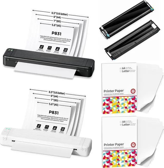 Main image of Itari P831 Portable Printers Wireless for Travel, Black and White 300DPI Inkless Printer with Exclusive 2 Rolls Thermal Transfer Ribbon and 200 Sheets A4 & US Letter Glossy Printer Paper