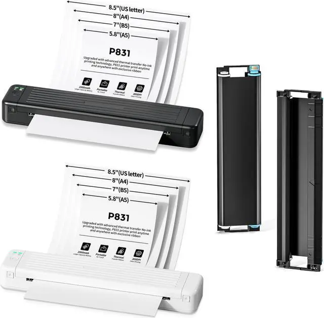 Main image of Itari P831 Bluetooth Thermal Transfer Printer, Black and White Portable Wireless Travel Printers, 300DPI Inkless Printer for US Letter & A4 Copy Paper with 2 Rolls Exclusive Thermal Transfer Ribbon...