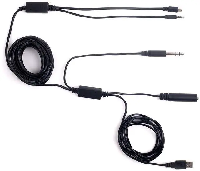 Main image of V2 18FT ATC Radio Audio Recording Cable with Dual Output for Gopro Phone Audio Recorder Extra Long 5meter Airplane Cockpit Intercom with USB Power HERO3 HERO3+ / HERO4, Needs Adapter For Newer Models