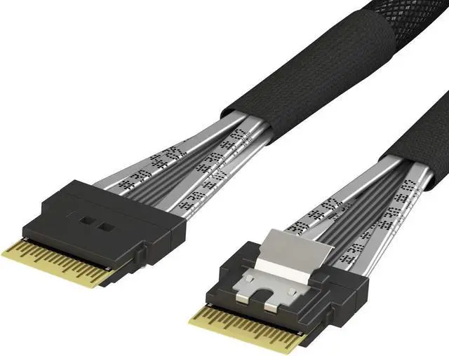 Main image of LINKUP Slim SAS SFF-8654 4i Straight to SFF-8654 4i Straight 12Gbps High Speed SAS3.0/PCIE3.0 Cable for 85ohm PCIe Application (NVMe SSD Slimline) 32AWG Sleeved Jacket -100cm