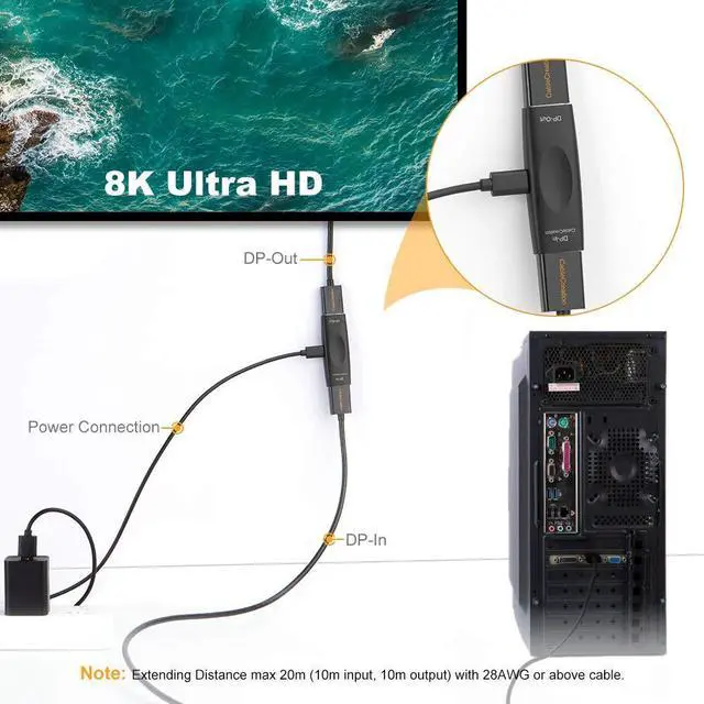 Alt view image 3 of 5 - CableCreation DisplayPort 1.4 Repeater, DisplayPort Signal Booster, Signal Amplifier with 8K Video Resolution Compatible for Oculus Rift S, HTC Vive Pro, Valve Index, Gaming Monitor, Projector