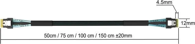 Alt view image 3 of 3 - LINKUP Slim SAS SFF-8654 4i Straight to SFF-8654 4i Straight 12Gbps High Speed SAS3.0/PCIE3.0 Cable for 85ohm PCIe Application (NVMe SSD Slimline) 32AWG Sleeved Jacket -100cm